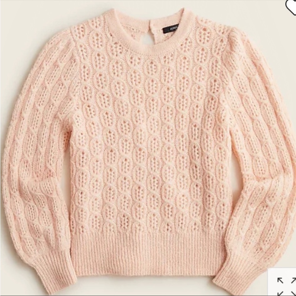 NWT J. Crew Balloon Sleeve Cable Pointelle Knit Pullover Sweater in Pink